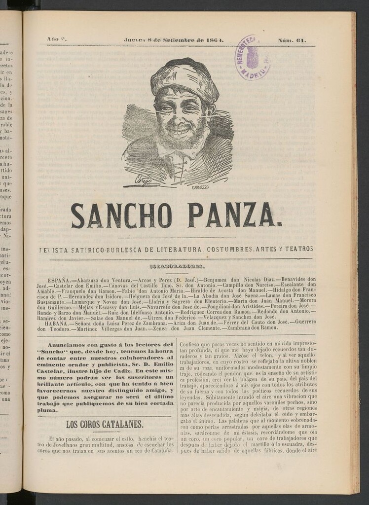 Miniatura de Sancho Panza (Cádiz) del 8 de septiembre de 1864