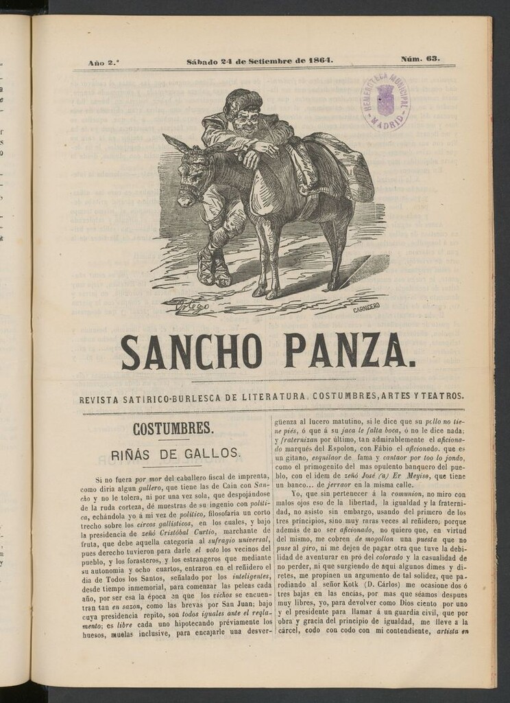 Miniatura de Sancho Panza (Cádiz) del 24 de septiembre de 1864
