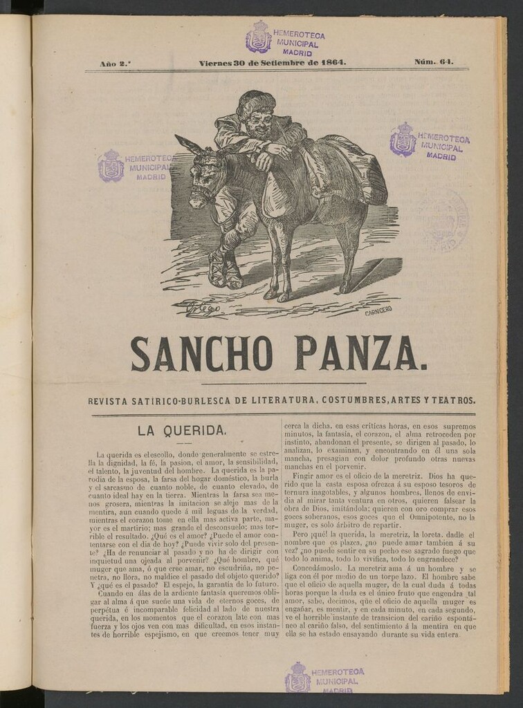 Miniatura de Sancho Panza (Cádiz) del 30 de septiembre de 1864