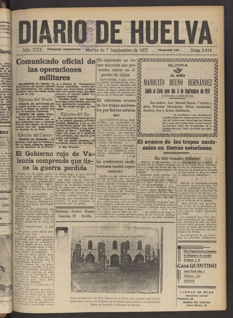 Miniatura de Diario de Huelva : periódico independiente del 7 de septiembre de 1937