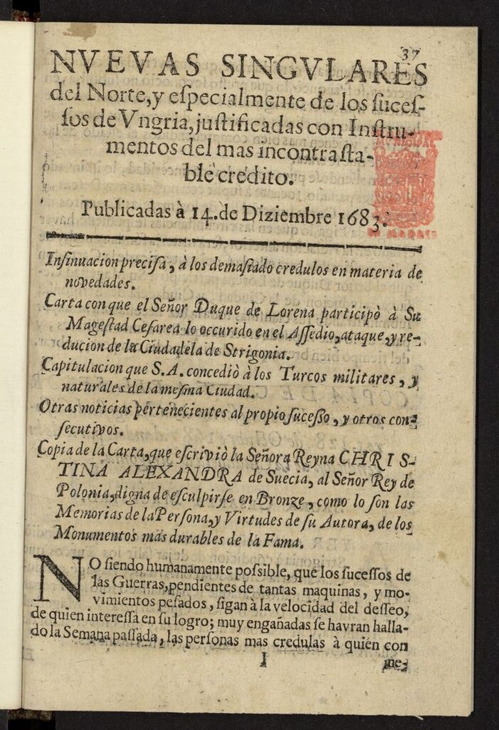 Miniatura de Sucesos del siglo XVII del año de 1683