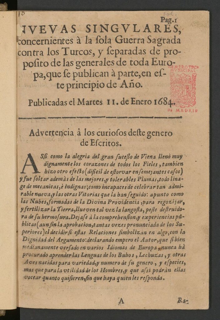 Miniatura de Sucesos del siglo XVII del año de 1684