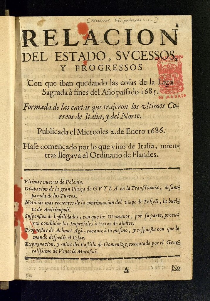 Miniatura de Sucesos del siglo XVII del año de 1686