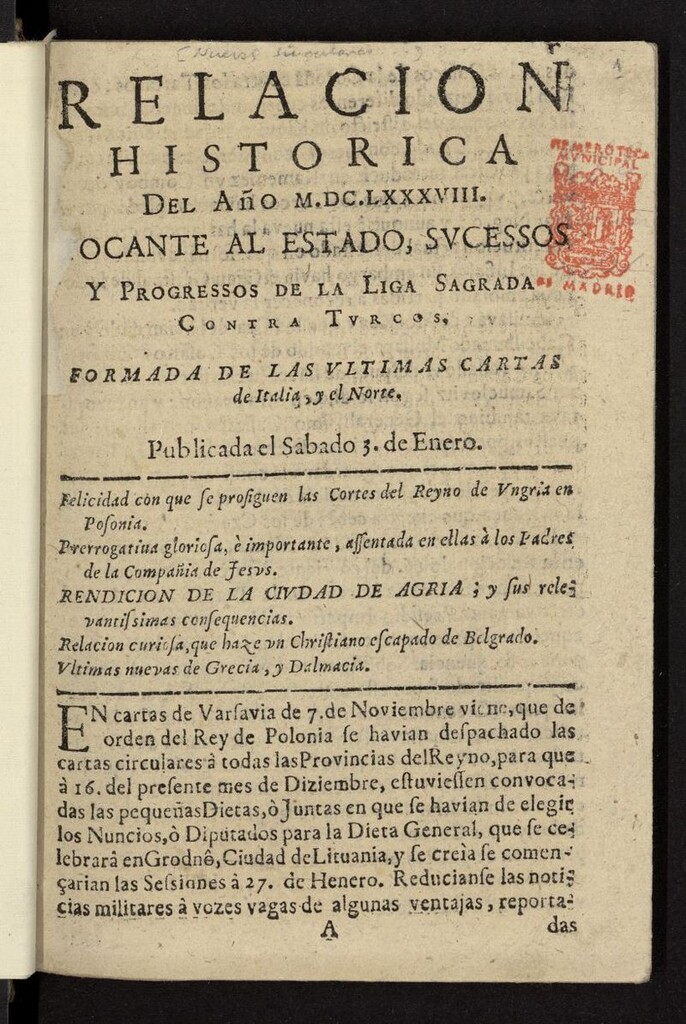 Miniatura de Sucesos del siglo XVII del año de 1688