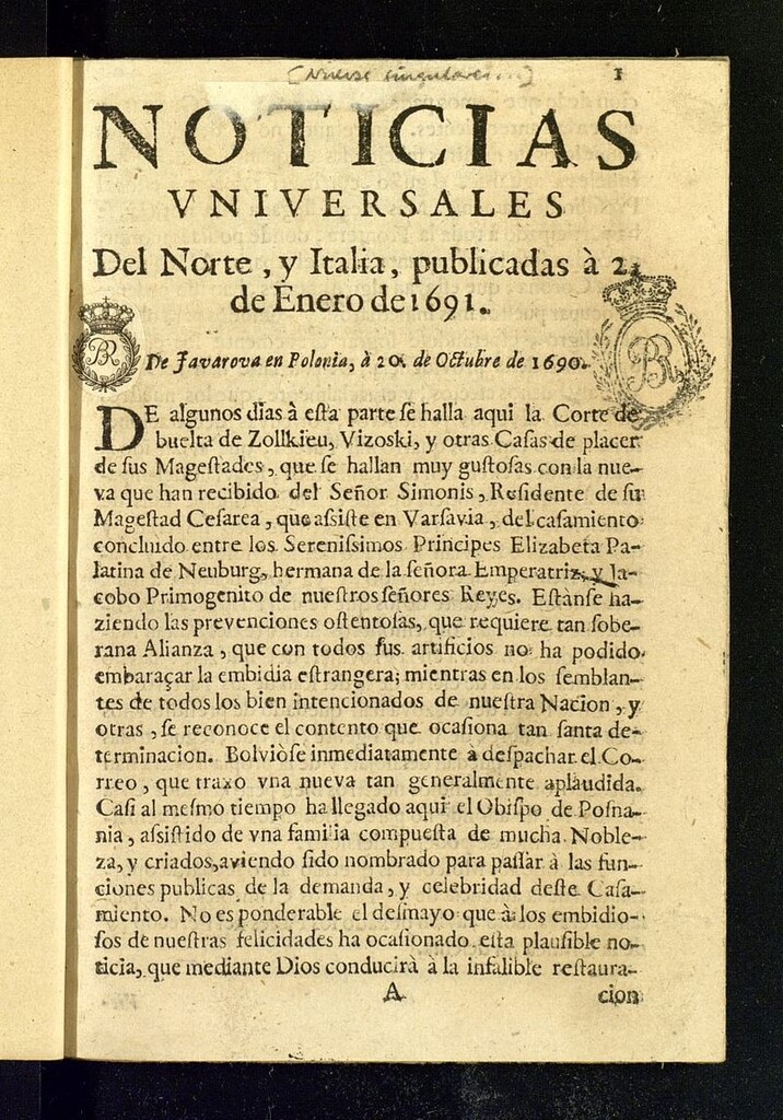 Miniatura de Sucesos del siglo XVII del año de 1691