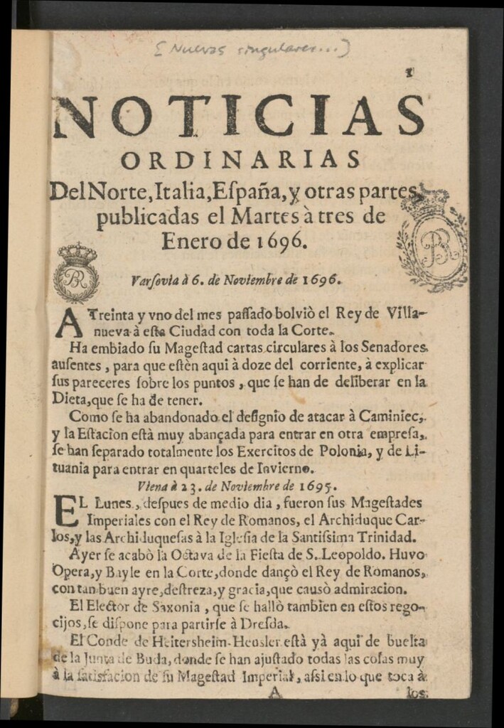 Miniatura de Sucesos del siglo XVII, vol.14, 1696