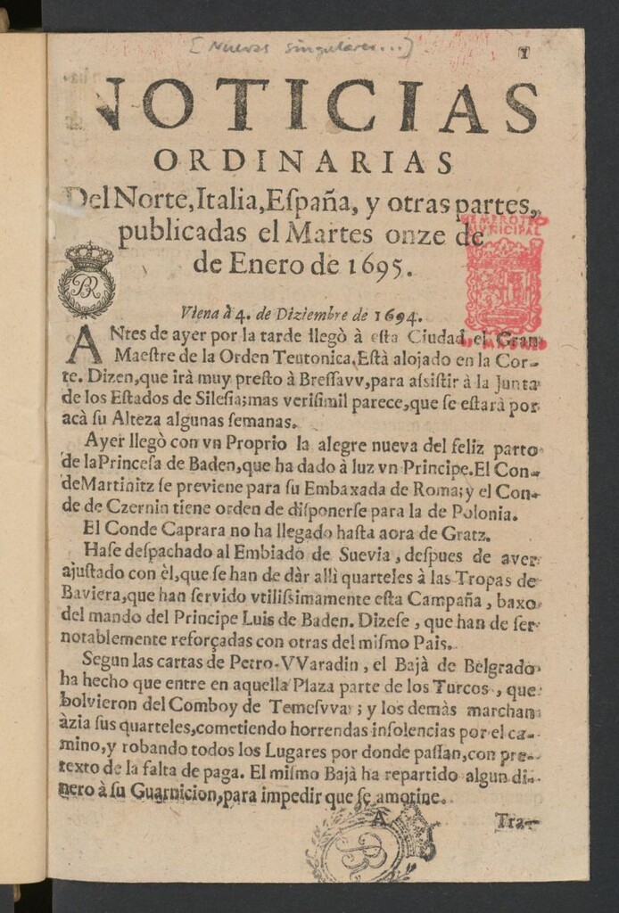 Miniatura de Sucesos del siglo XVII, vol.13, 1695