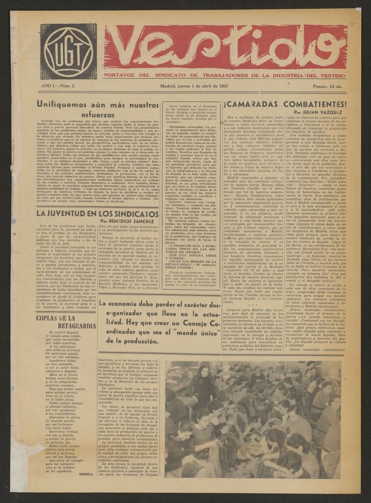Miniatura de Vestido : portavoz del Sindicato de Trabajadores de la Industria del Vestido del 1 de abril de 1937