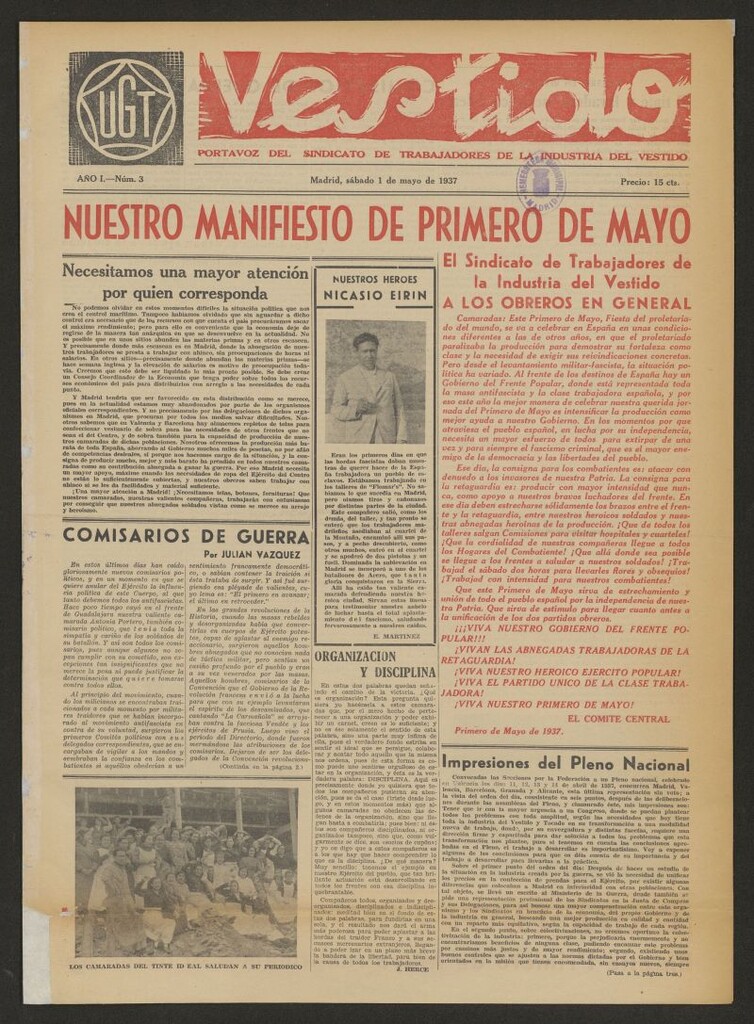 Miniatura de Vestido : portavoz del Sindicato de Trabajadores de la Industria del Vestido del 1 de mayo de 1937