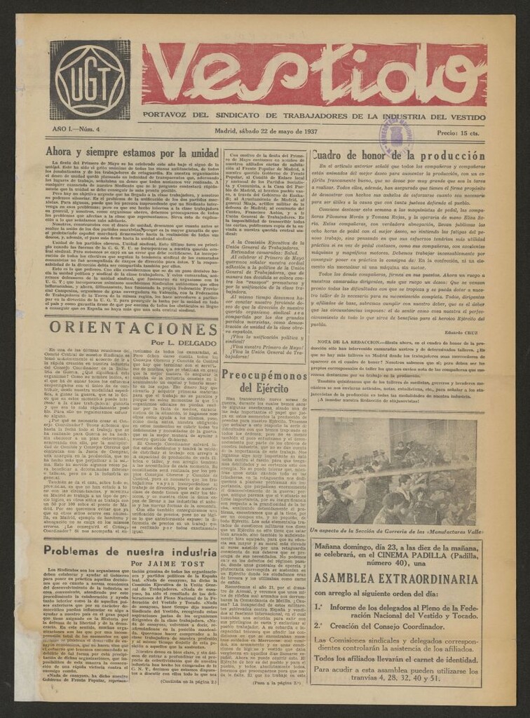 Miniatura de Vestido : portavoz del Sindicato de Trabajadores de la Industria del Vestido del 22 de mayo de 1937