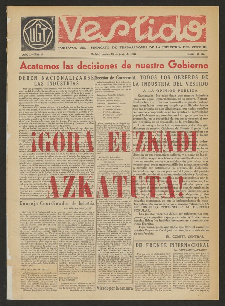 Miniatura de Vestido : portavoz del Sindicato de Trabajadores de la Industria del Vestido del 15 de junio de 1937
