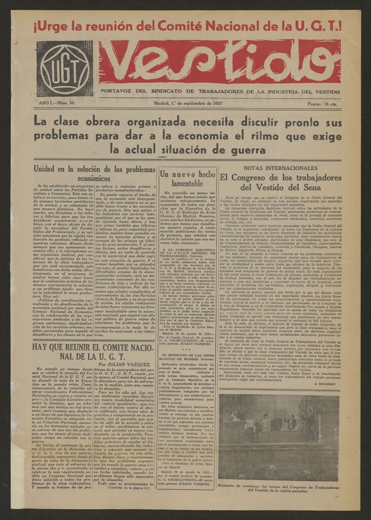 Miniatura de Vestido : portavoz del Sindicato de Trabajadores de la Industria del Vestido del 1 de septiembre de 1937