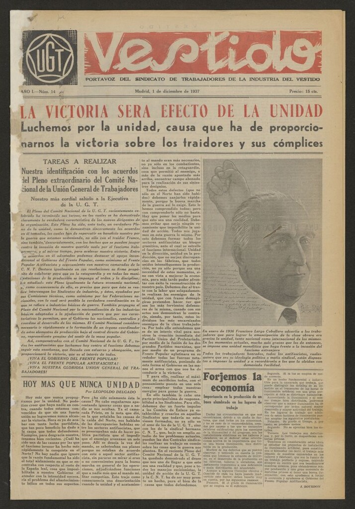 Miniatura de Vestido : portavoz del Sindicato de Trabajadores de la Industria del Vestido del 1 de diciembre de 1937