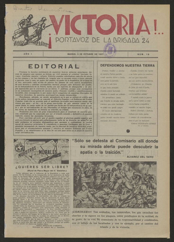 Miniatura de ¡Victoria! : órgano de la 24 Brigada Mixta del 3 de octubre de1937