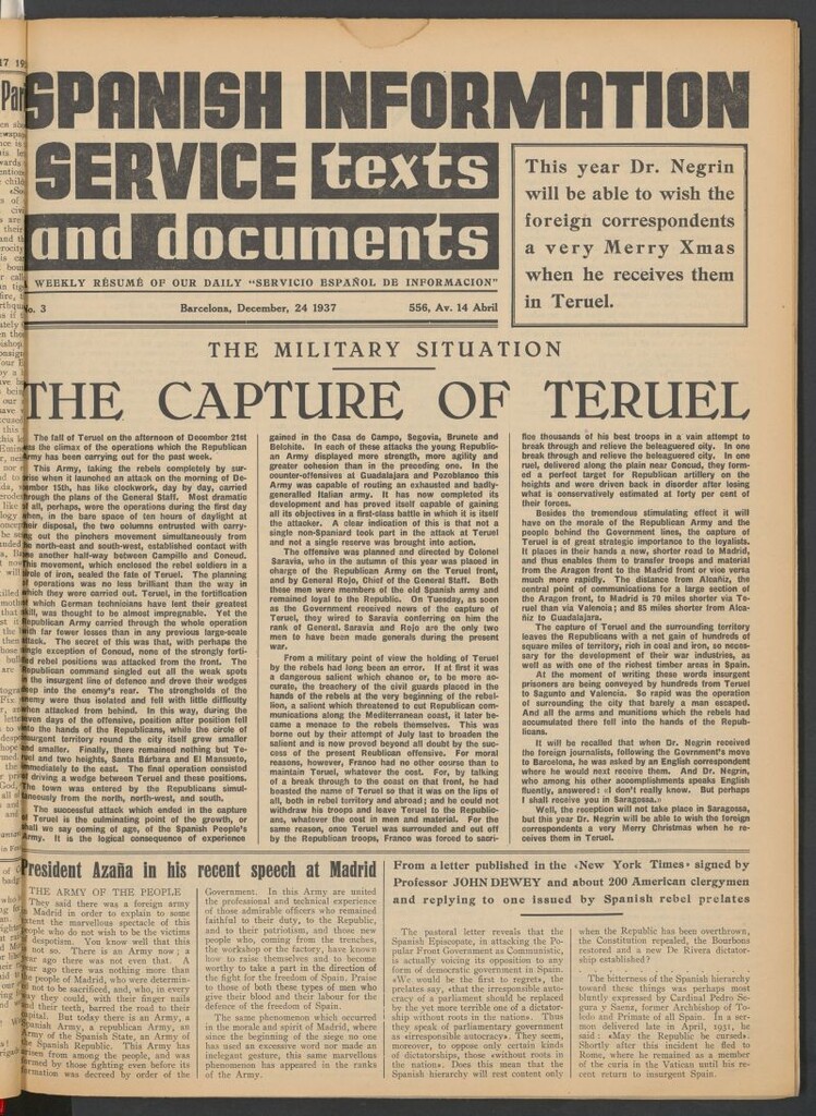 Miniatura de Spanish Information Service :texts and documents. December, 24 1937