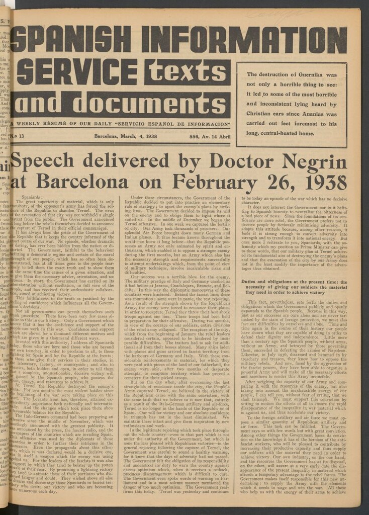 Miniatura de Spanish Information Service :texts and documents, March, 4 1938