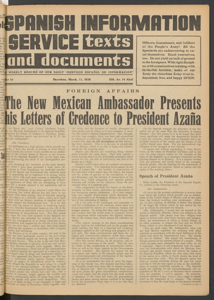 Miniatura de Spanish Information Service :texts and documents. March, 11 1938