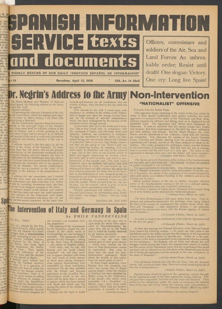 Miniatura de Spanish Information Service :texts and documents. April 15, 1938