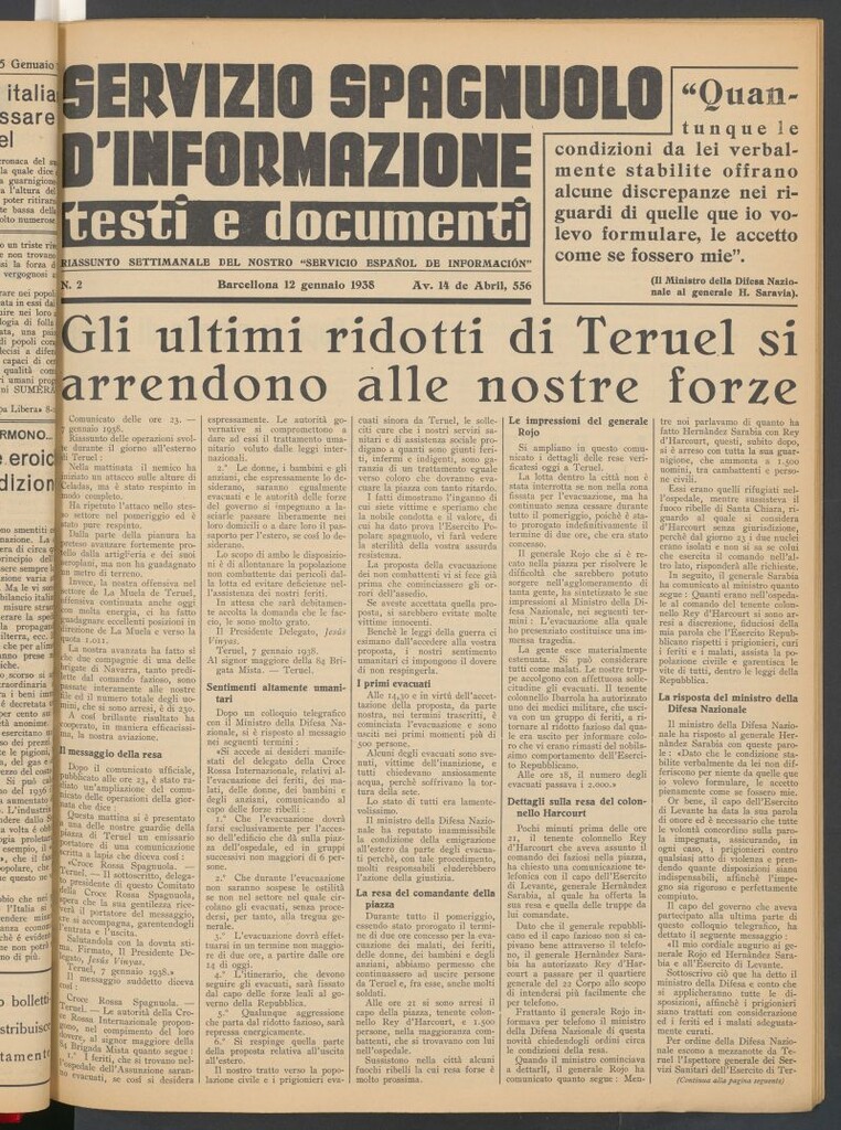 Miniatura de Servizio Spagnuolo d`Informazione : testi e documenti 12 gennaio 1938