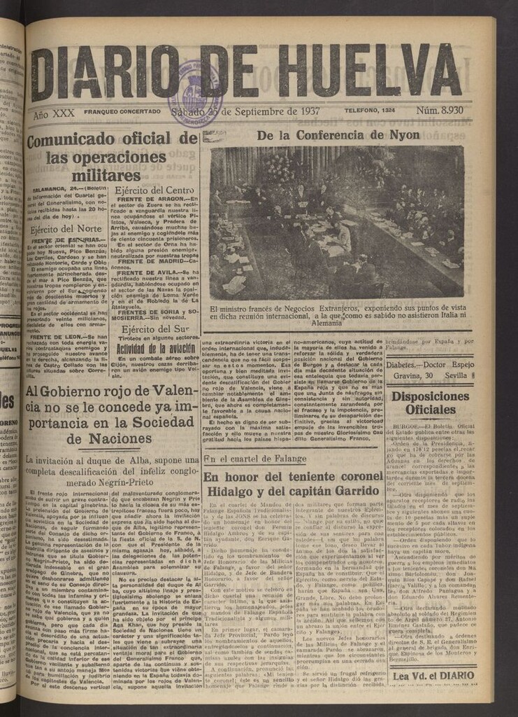 Miniatura de Diario de Huelva : periódico independiente del 25 de septiembre de 1937