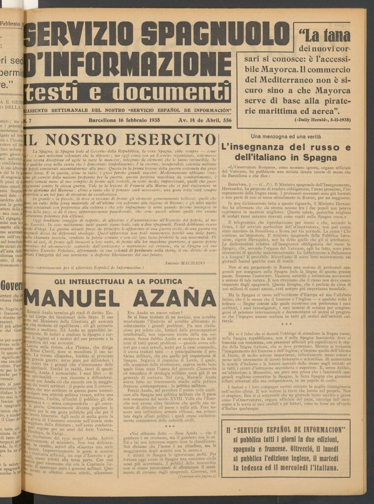 Miniatura de Servizio Spagnuolo d`Informazione : testi e documenti 16 febbraio 1938