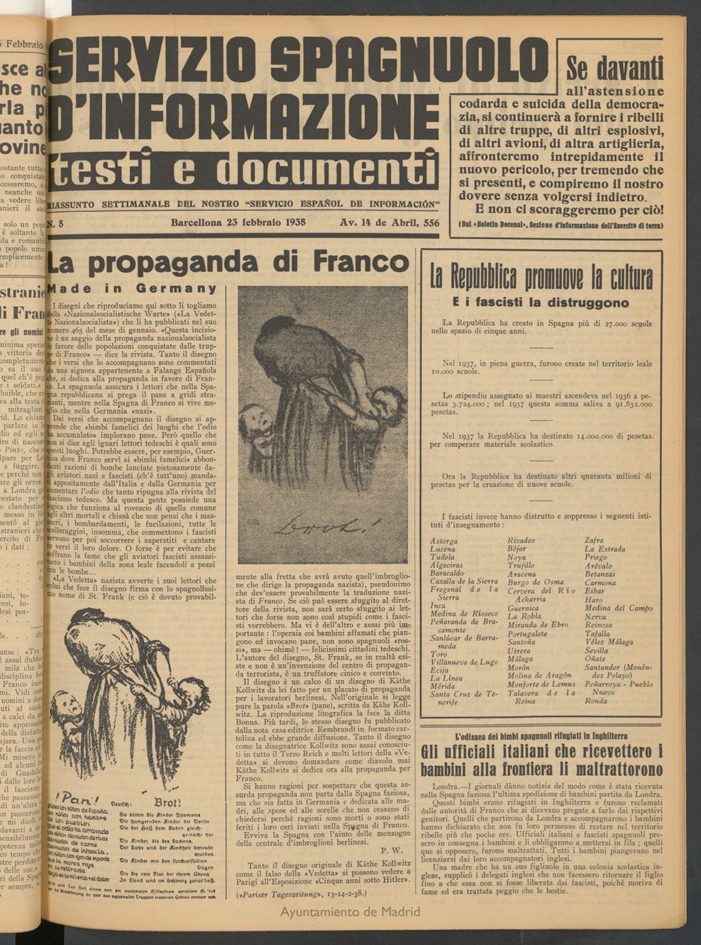 Miniatura de Servizio Spagnuolo d`Informazione : testi e documenti 23 febbraio 1938