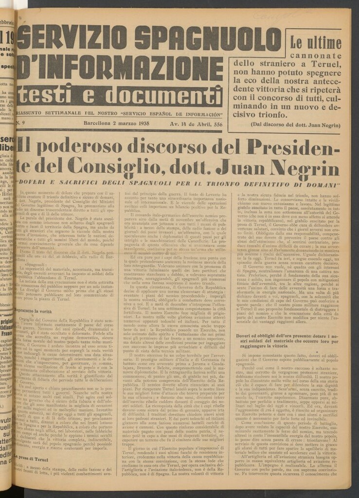 Miniatura de Servizio Spagnuolo d`Informazione : testi e documenti 2 marzzo 1938