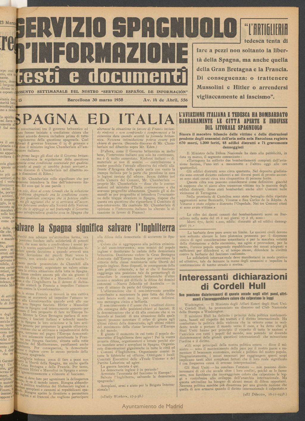 Miniatura de Servizio Spagnuolo d`Informazione : testi e documenti 30 de marzo de 1938