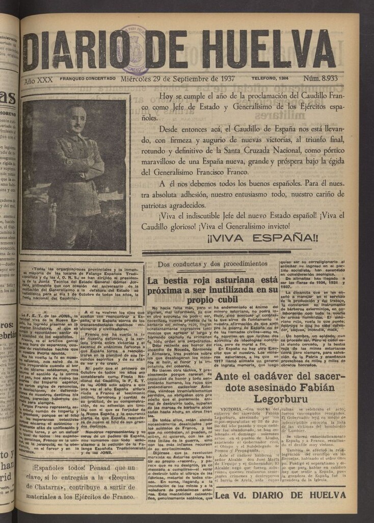 Miniatura de Diario de Huelva : periódico independiente del 29 de septiembre de 1937