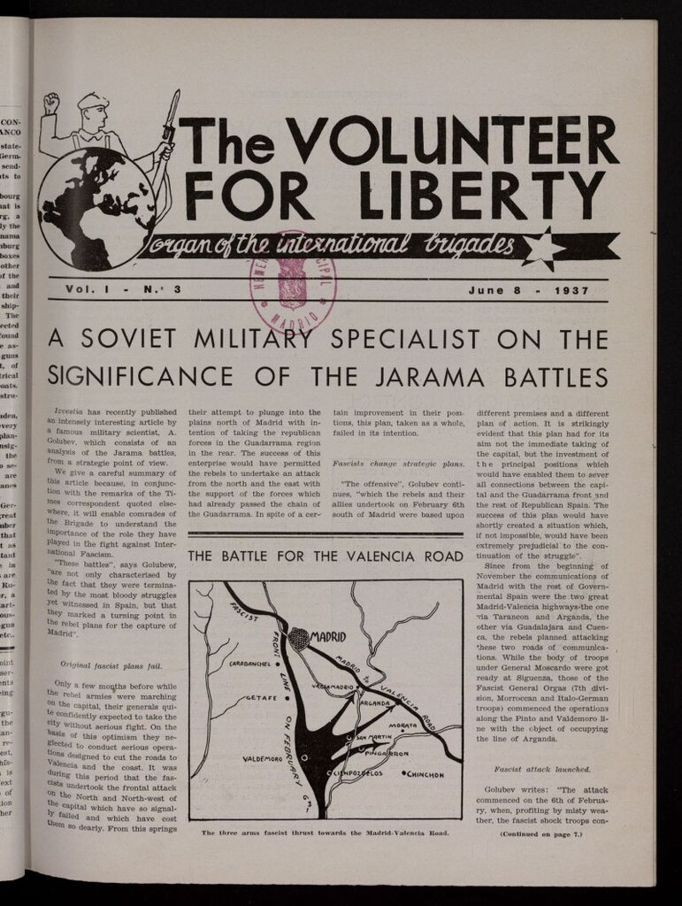 Miniatura de The Volunteer for Liberty : Organ of the International Brigades. June 8, 1937