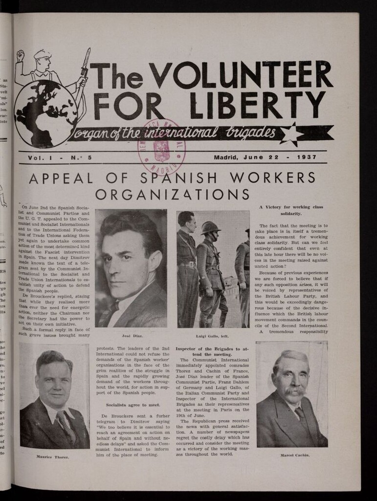 Miniatura de The Volunteer for Liberty : Organ of the International Brigades. June 22, 1937
