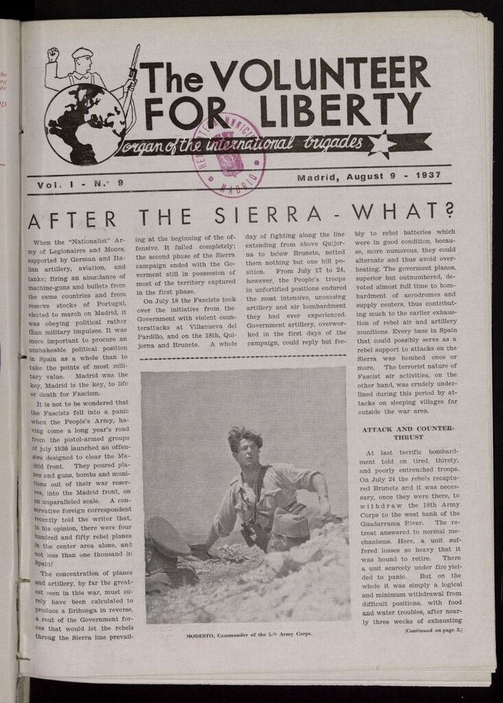 Miniatura de The Volunteer for Liberty : Organ of the International Brigades. August 9, 1937