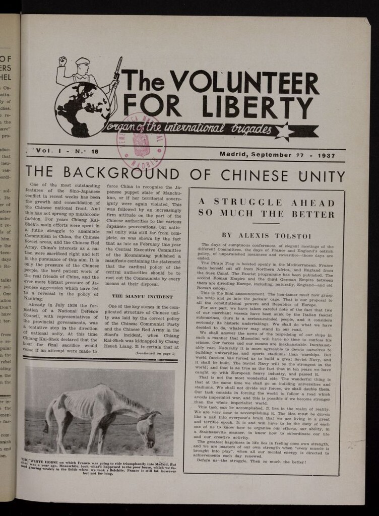 Miniatura de The Volunteer for Liberty : Organ of the International Brigades. September 27, 1937