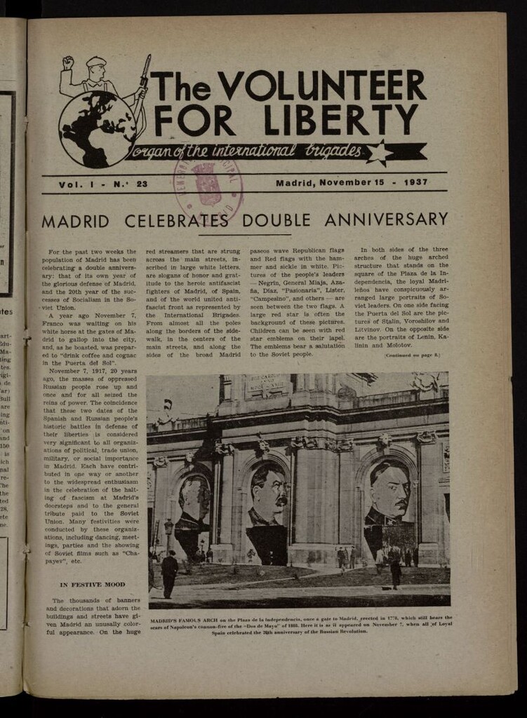 Miniatura de The Volunteer for Liberty : Organ of the International Brigades. November 15, 1937