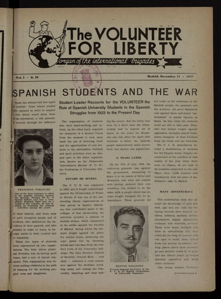 Miniatura de The Volunteer for Liberty : Organ of the International Brigades. November 17, 1937