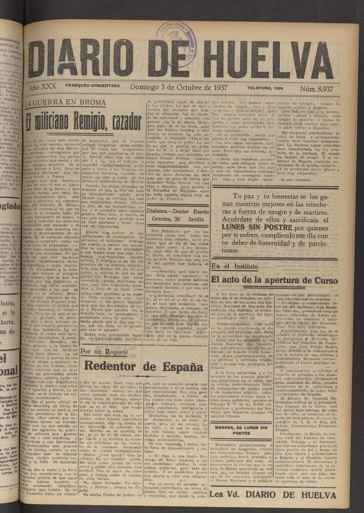 Miniatura de Diario de Huelva : periódico independiente del 3 de octubre de 1937