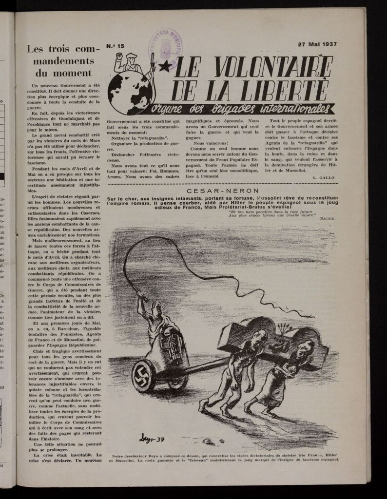 Miniatura de Le Volontaire de la Liberté : Organe des Brigades Internationales. 27 Mai, 1937