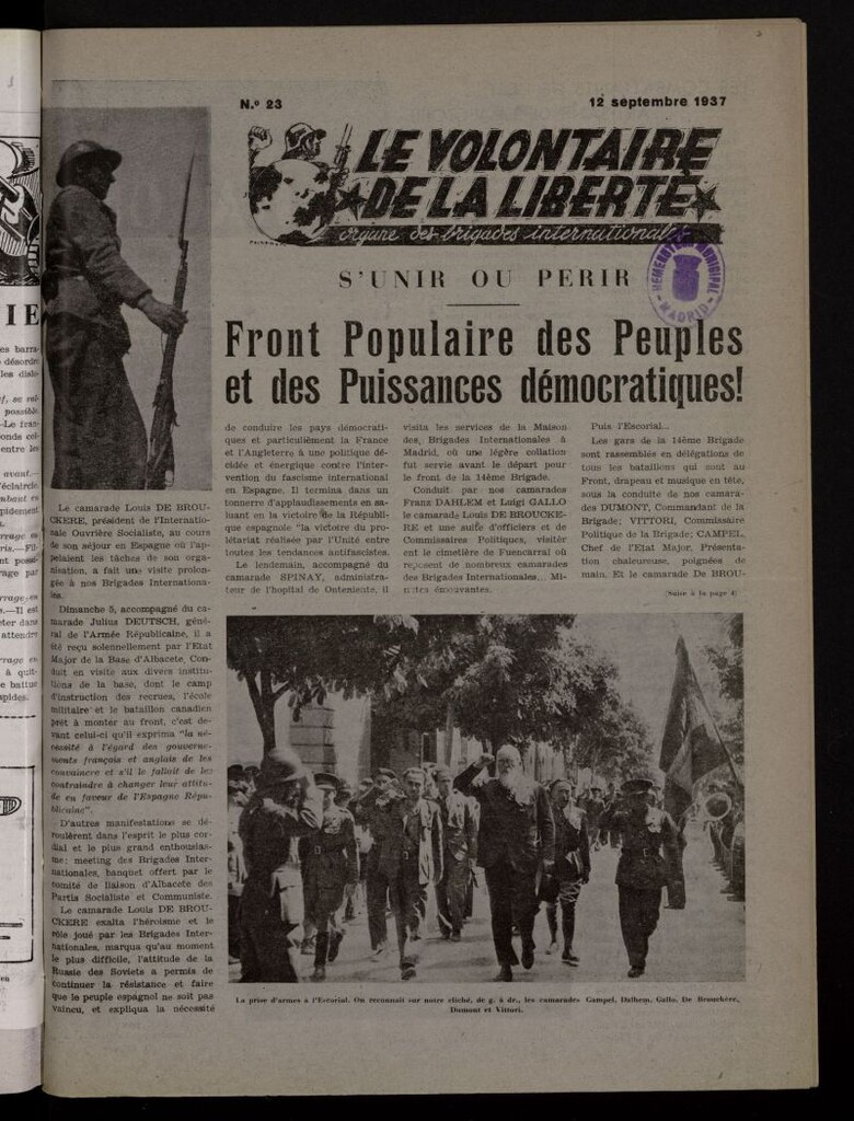 Miniatura de Le Volontaire de la Liberté : Organe des Brigades Internationales. 12 Septembre, 1937