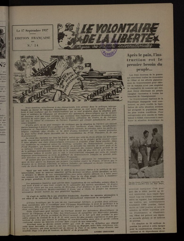 Miniatura de Le Volontaire de la Liberté : Organe des Brigades Internationales. 17 Septembre, 1937