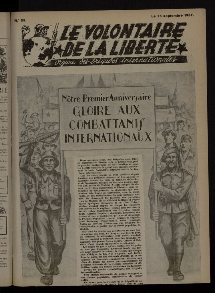 Miniatura de Le Volontaire de la Liberté : Organe des Brigades Internationales. Le 25 septembre, 1937