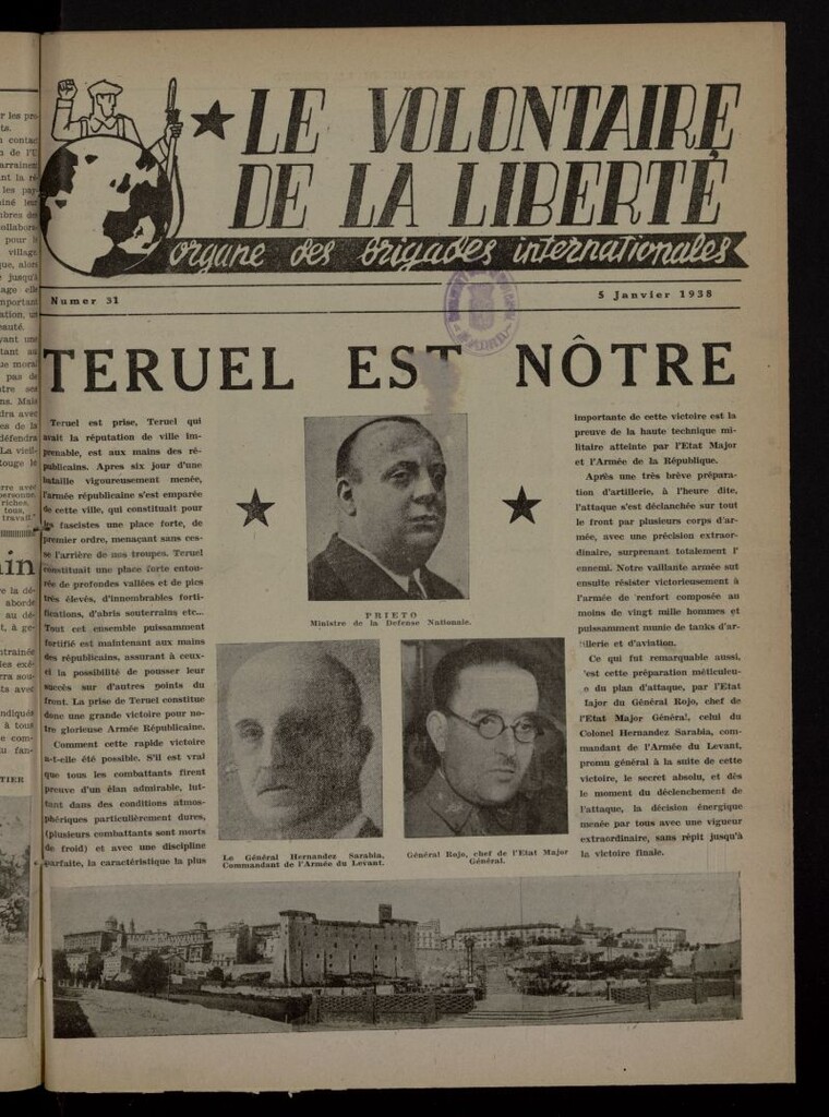Miniatura de Le Volontaire de la Liberté : Organe des Brigades Internationales. 5 Janvier, 1938