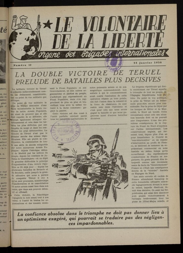 Miniatura de Le Volontaire de la Liberté : Organe des Brigades Internationales. 25 Janvier, 1938