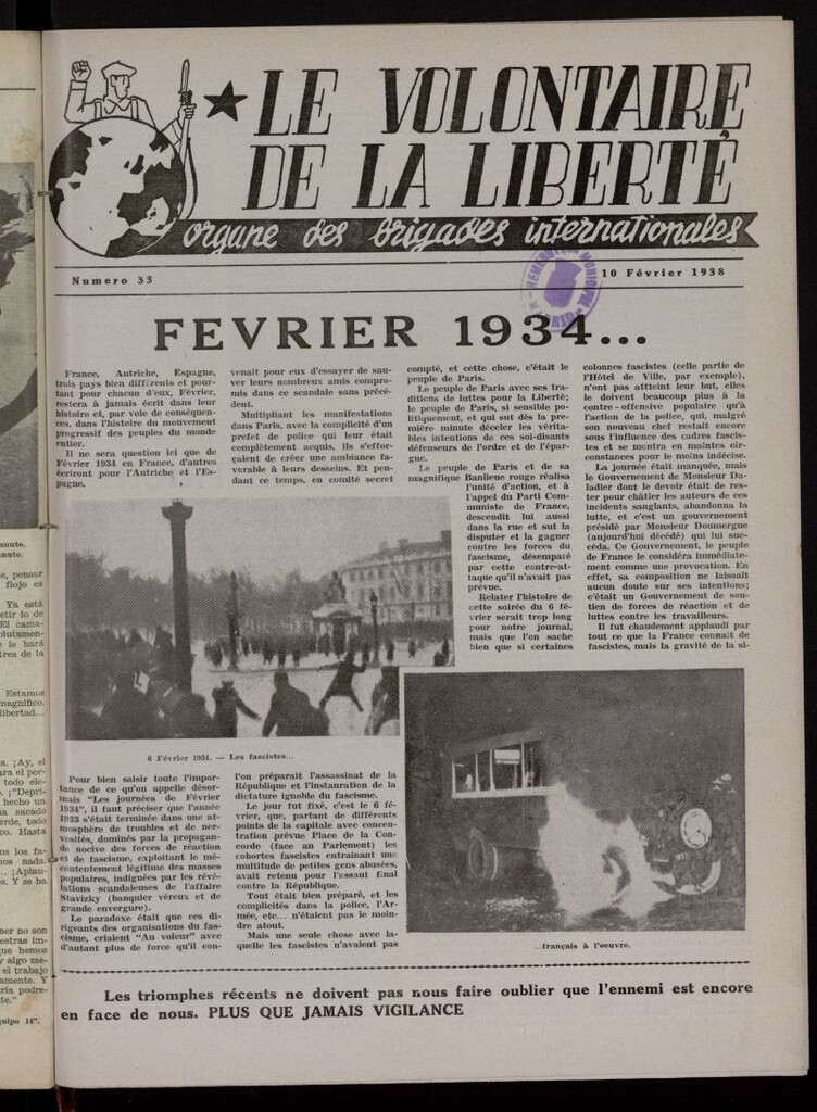 Miniatura de Le Volontaire de la Liberté : Organe des Brigades Internationales. 10 Février, 1938