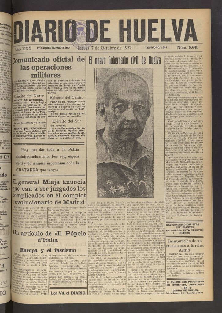 Miniatura de Diario de Huelva : periódico independiente del 7 de octubre de 1937