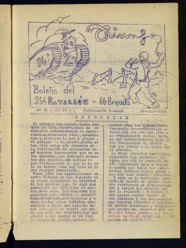 Miniatura de Triunfo : boletín del 264 Batallón, 66 Brigada del 16 de enero de 1938