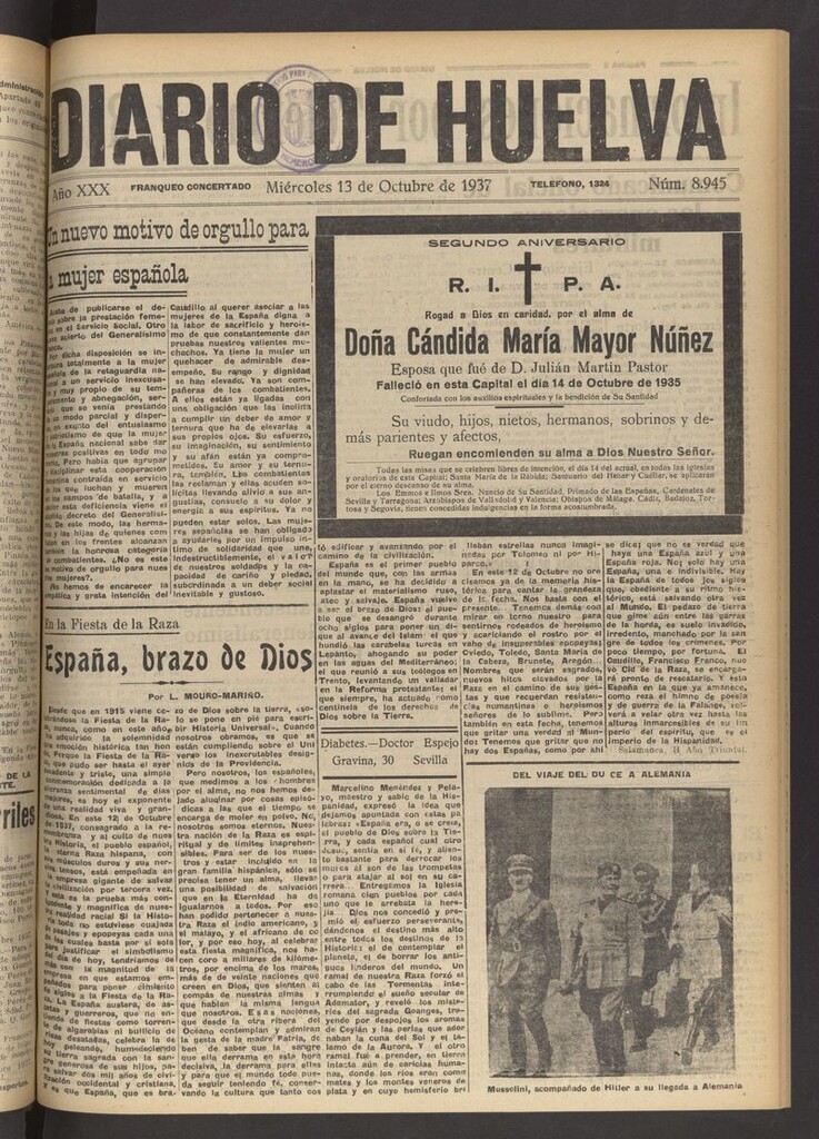 Miniatura de Diario de Huelva : periódico independiente del 13 de octubre de 1937