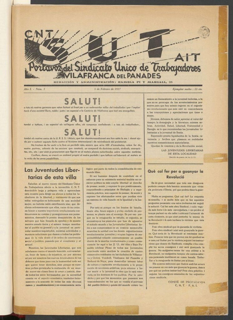 Miniatura de SUT : portavoz del Sindicato Unico de Trabajadores del 5 de febrero de 1937