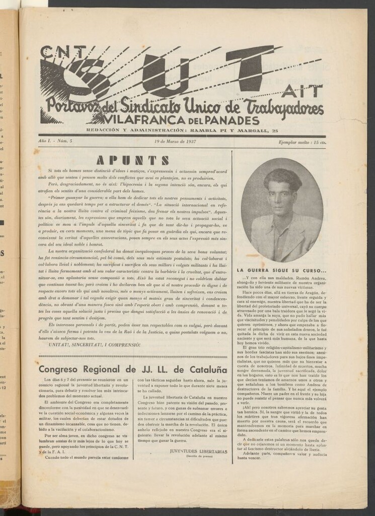 Miniatura de SUT : portavoz del Sindicato Unico de Trabajadores del 19 de marzo de 1937