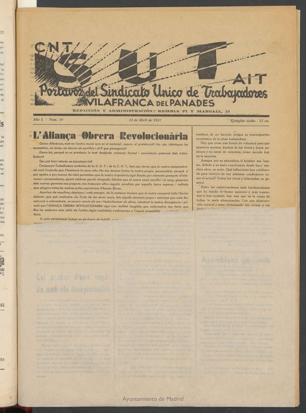 Miniatura de SUT : portavoz del Sindicato Unico de Trabajadores del 23 de abril de 1937