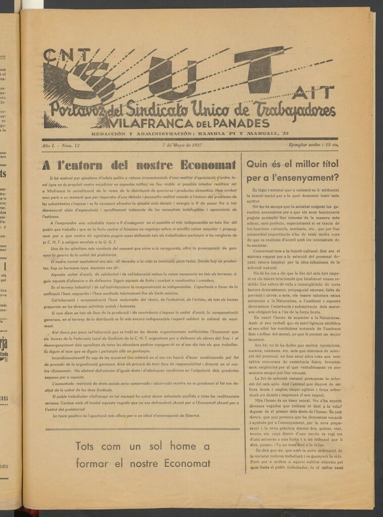 Miniatura de SUT : portavoz del Sindicato Unico de Trabajadores del 7 de mayo de 1937